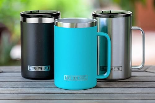 Miniatura 4 de Taza aislada con asa y tapa, taza de café al vacío de acero inoxidable, juego de 2, 20 onzas, taza grande de doble pared para café o té, taza