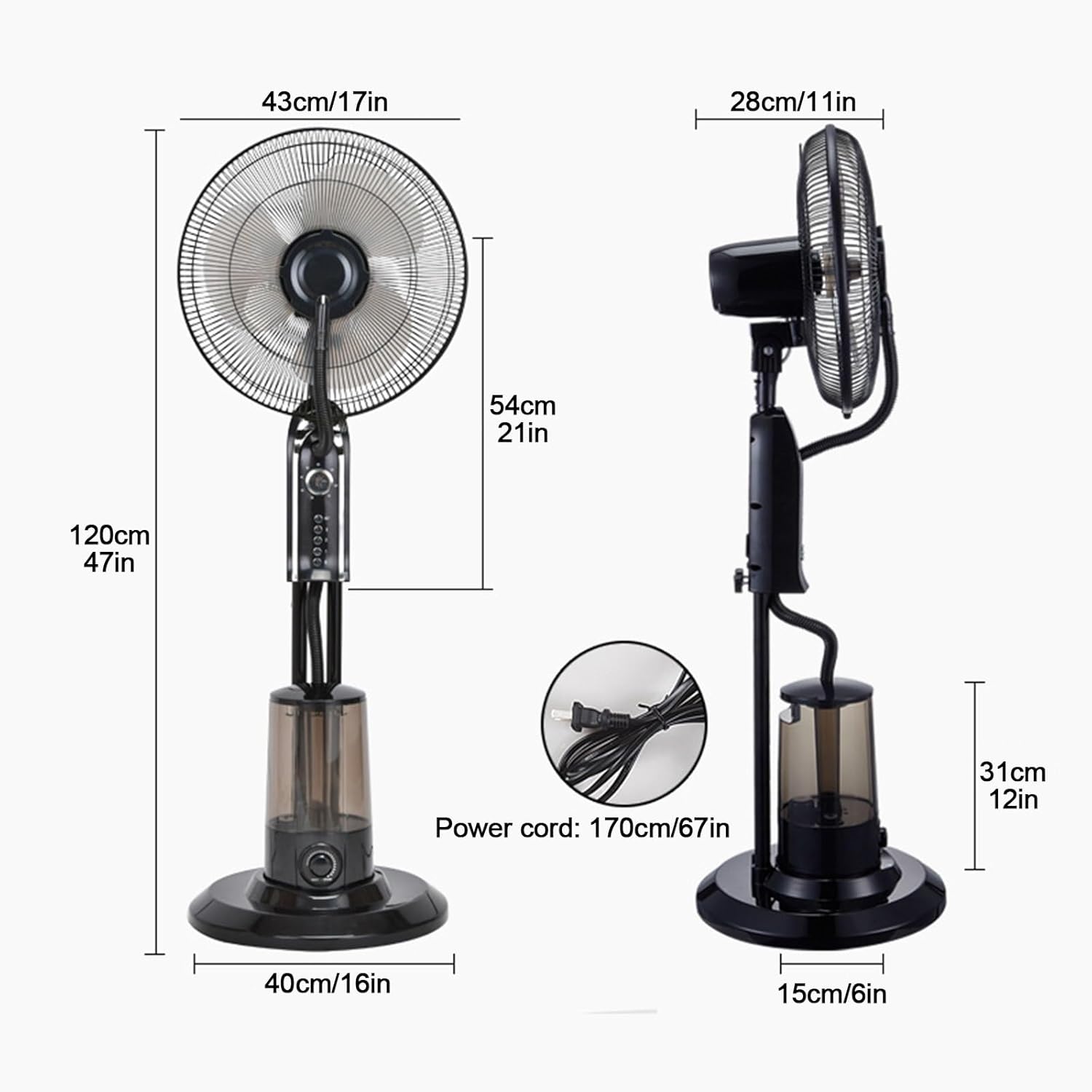 Fan with Mister Outdoor, 17in Patio Misting Fans with 3 Speeds, 90° Oscillating, 3.2L Water Tank, 4 Convenient Casters, Convenient Operation Panel, for Outdoor