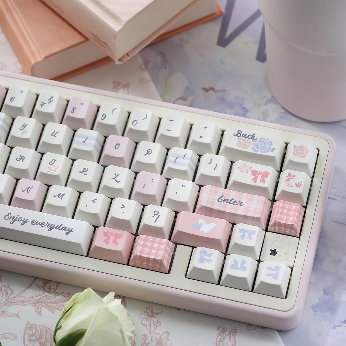 Sumgsn 152 Keys Pink Keycaps Dye Sub PBT Custom Keycap Set Fit for 60% 65% 75% 95% Mechanical Keyboard Cherry Mx Switches Mechanical Keyboard