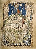 Medieval World Map Jerusalem in the Center Whole World Looked Upon by Christ Attended by Angels 12' X 16' Image Size Vintage Poster Repro on Matte Paper. Psalter