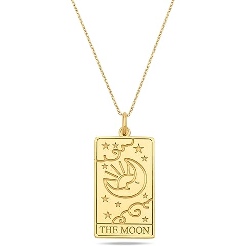 MIONZA 14K Gold Vermeil, The Sun, Fotune, The World, The Moon Pendant, Tarot Cards Charm,Good Luck Amulet Pendants Sterling Silver Jewelry Gift For Her