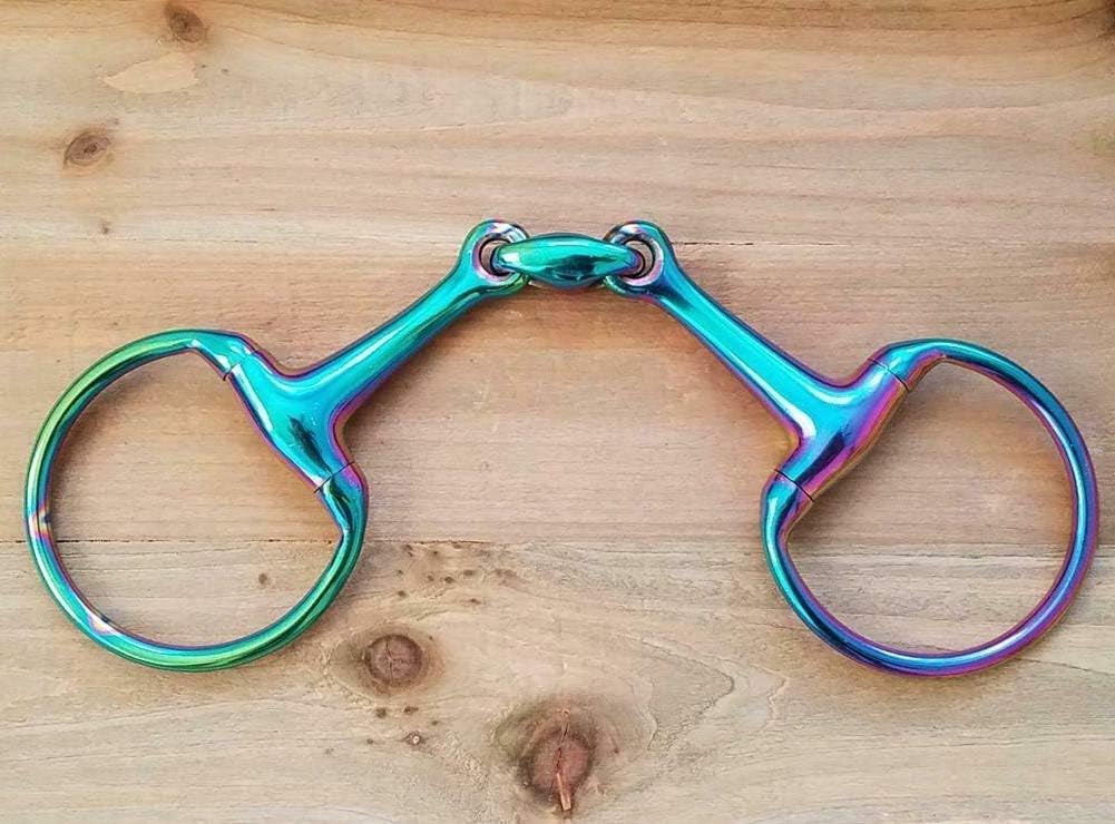 Horse Snaffle Bit Loose Ring Egg Butt Hanging Cheek Rainbow Multi Color with Lozenge Fat Multiple Size Tack Equestrian Shows (5.5 Inch, Egg Butt Oval Link)