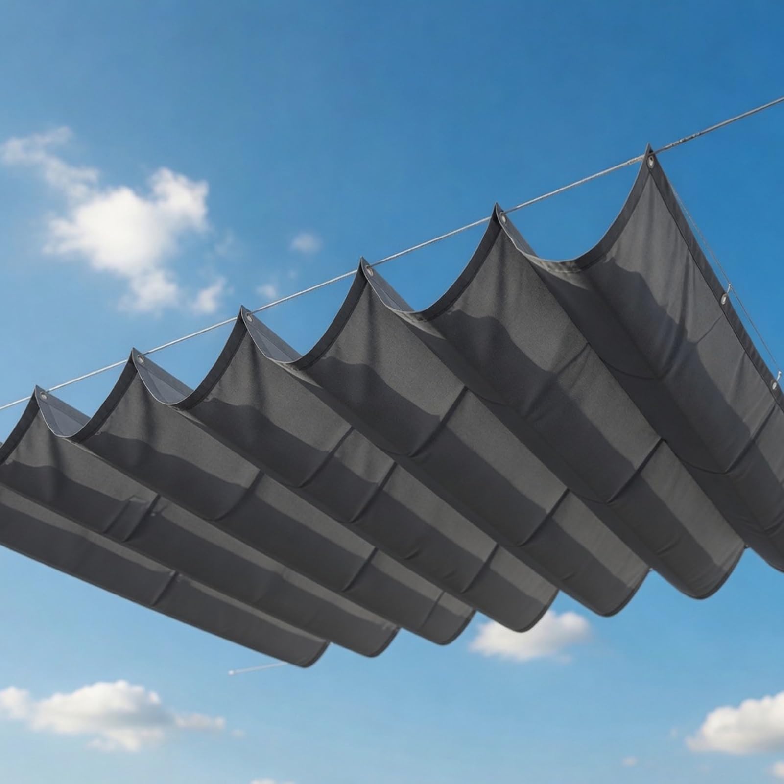 Voile ombrage rétractable vague auvent réglable gris foncé 0.7x2.6 m