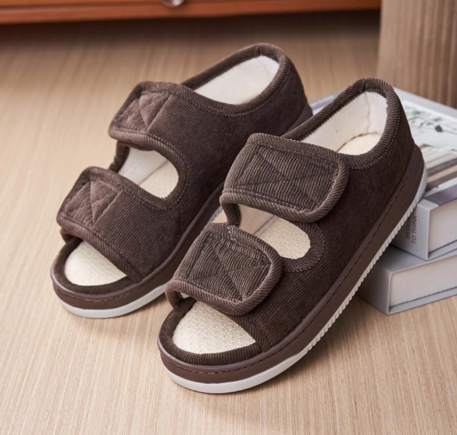 Image of Diabetic Sandals for Men Wide Width Edema Swollen Slippers Adjustable Open Toe Surgical Shoes Anti-skid Breathable Orthopedic Footwear Memory Foam Soft Elderly Sandals