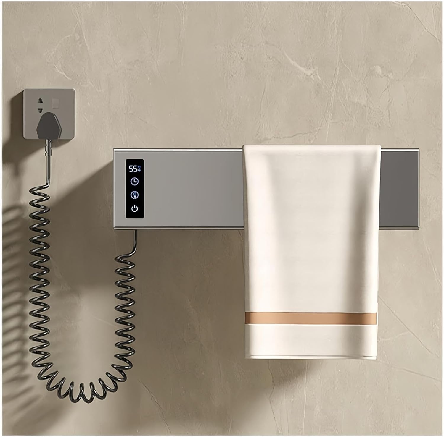 Wall Mounted Electric Towel Warmer Rack with LED Display Adjustable 40-65℃ Temperature Control Heated Towel Rail Radiator for Bathroom Spa Use