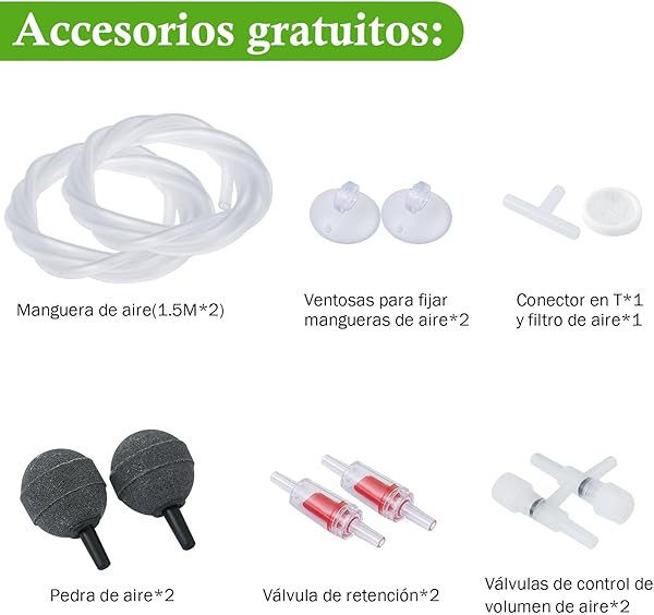FEDOUR 3W Doble Salida Bomba Aire Acuario para pecera, Bomba de Aire silenciosade hasta 400L - 2