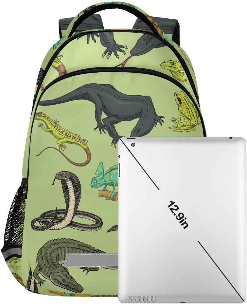 Snakes Lizard Chameleon and Turtle Animal Backpack with Reflective Stripes, Laptop School Book Bag Lightweight Computer Backpacks for Men Women Kids