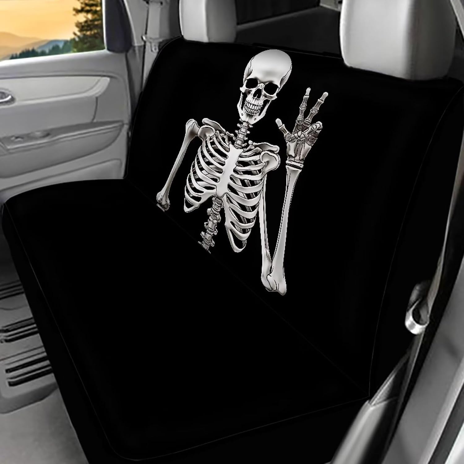 Binienty 2 Pcs Universal Fit Auto Bench Seat Cushion Covers for Women Men, Human Skull Skeleton Funny Design Dirt Proof Dog Car Back Seat Cover