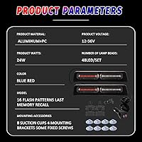 Vista 2 de Sidaqi Luces estroboscópicas de emergencia de 2 x 8.5 pulgadas, luces LED Reb azules intermitentes de policía, 48 LED, peligro de advertencia