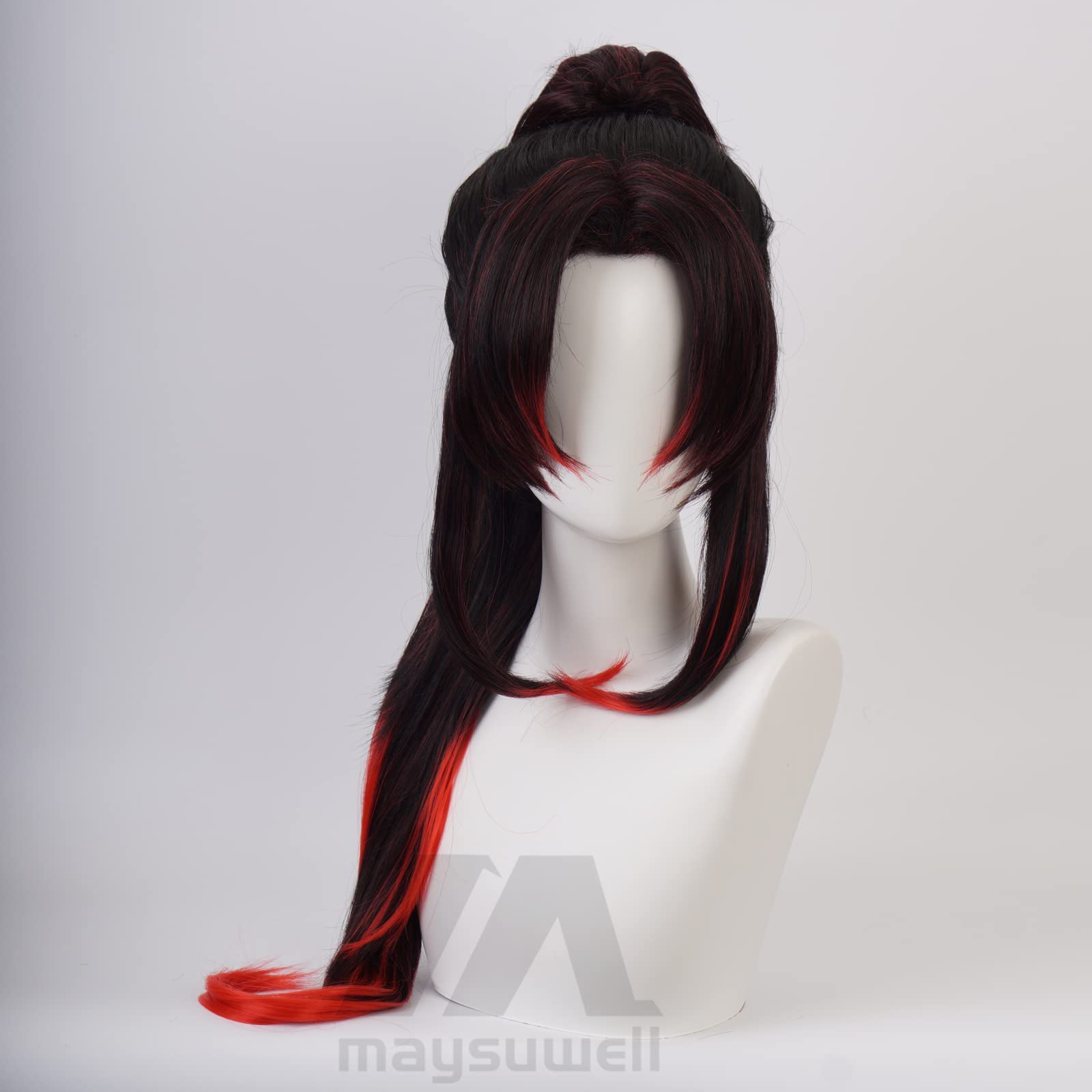 Black-Red Gradient Long Ponytail Hair for Men Women Halloween Cos Anime Party Heat Resistant Synthetic Fabric Costume Hair - Image 4