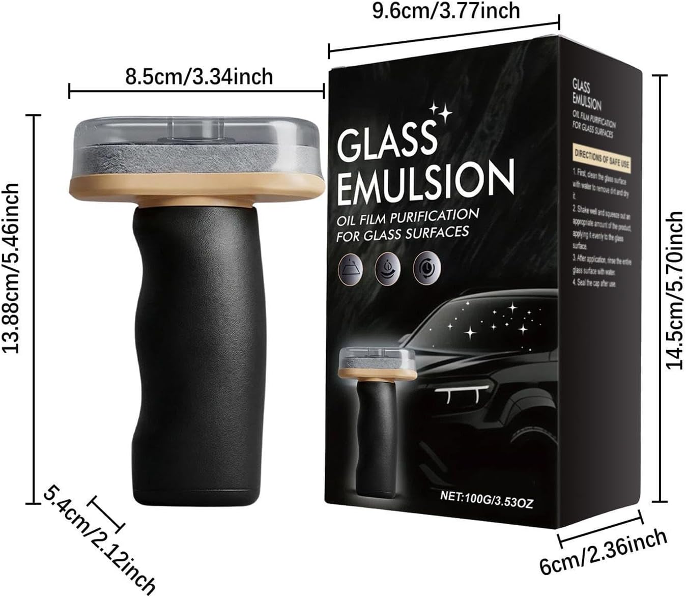 Glass Oil Emulsion, Car Windshield Cleaner, 5.0x3.0 Inches Brush with Foam Pad, Liquid Film Remover, Portable Bottle with Scrubber Head, Polishing Tool for Truck & SUV