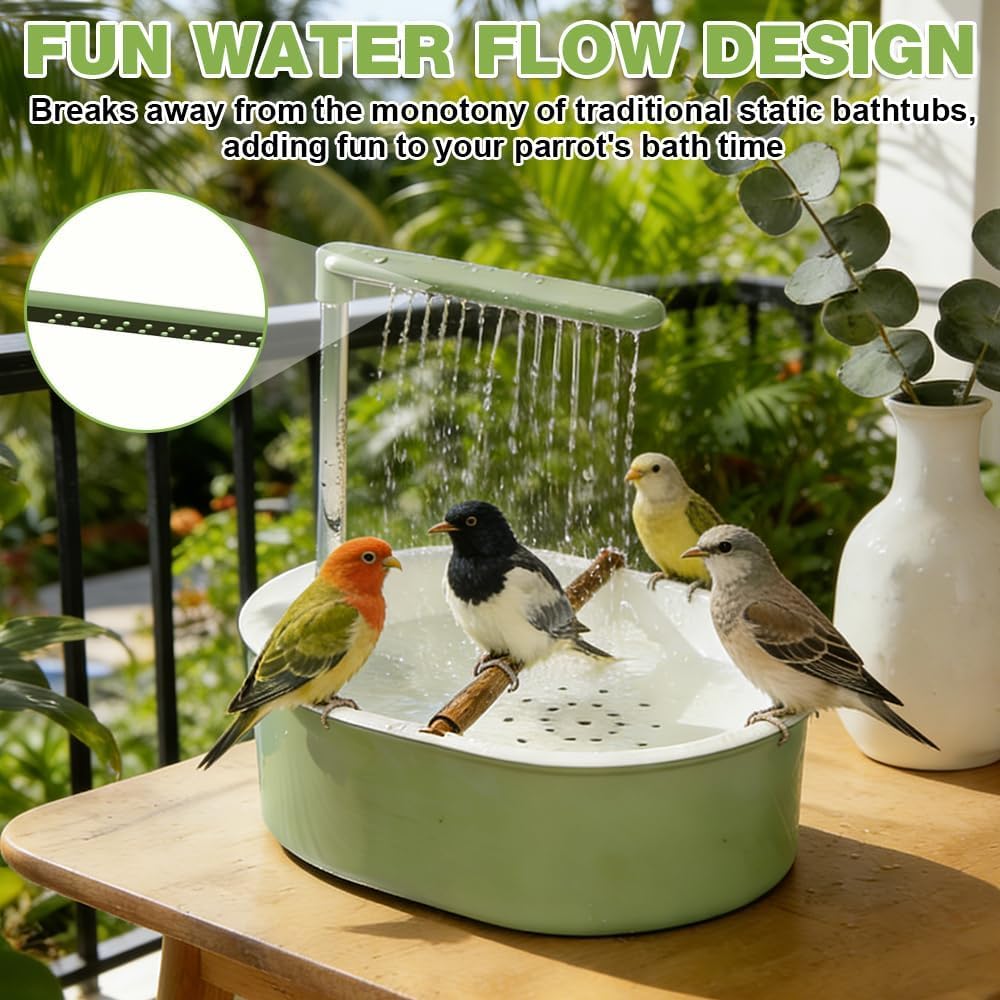 Vogeldusche Wellensittich, Wellensittich dusche, Automatische Wasserzirkulation Vogel Badewanne, Wellensittich Dusche mit Wasserfall, für Wellensittiche und kleine Vögel (Grün)