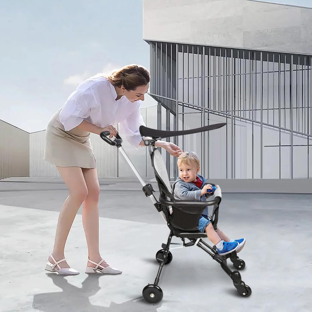 Cochecito de bebé ligero, de 0 a 22 kg, respaldo reclinable y ajustable, asiento espacioso, doble freno y ruedas giratorias, 30 x 55 x 86,5 cm, gris + negro