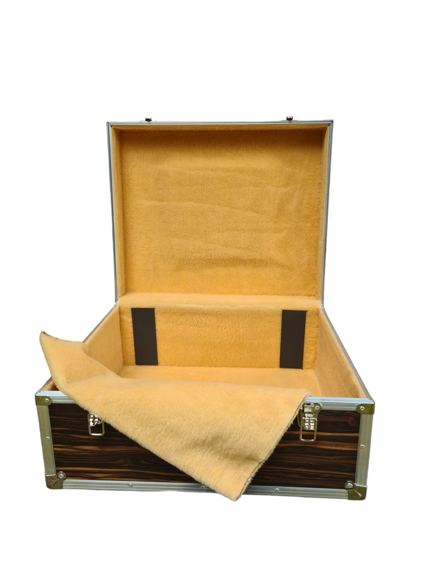 Akkordeonkoffer 120 Bass Holz Case Flightcase Nuss-Natura 58x48x25 cm – robuster Holzkoffer mit Polsterung, Metallecken & Tragegriff – stilvolles Akkordeon Case für sicheren Transport & Schutz