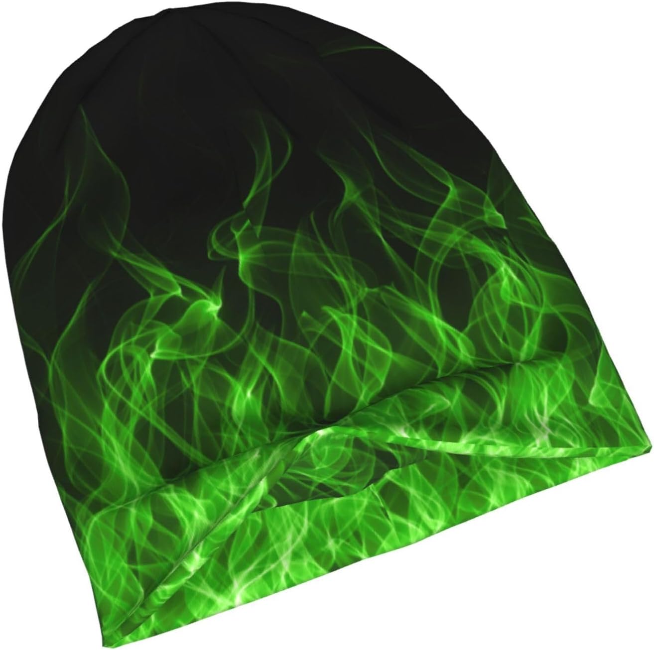 Cool Green Black Fire Beanie Hat Slouchy Cap Warm Cancer Headwear Stretch Knitted Hats For Women Men - Image 2