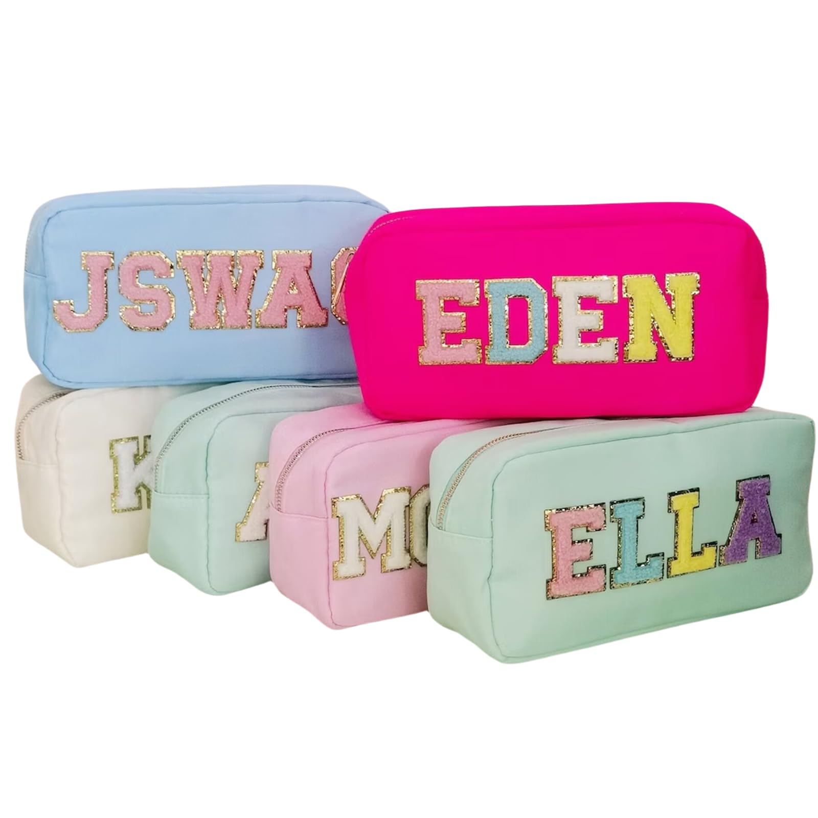 Personalized Sewing Initial Makeup Bag for Women, Customized Sewing Letter Patch Custom Makeup Bag, Toiletry Bag, Travel Bag, Custom Nylon Cosmetic Bags, Gift for Wife, Bride Bridesmaid Gift Bag