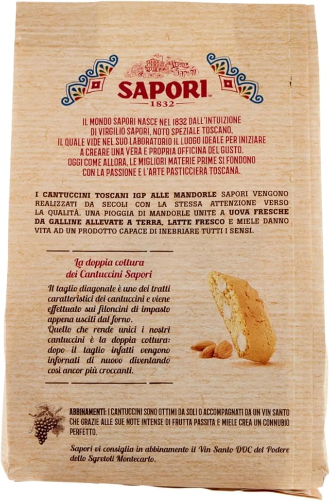 6X Sapori 1832 Cantuccini Toscani IGP alle Mandorle Confezione da 250g - Restyling 2024 [CAIYA® BOX da 6 Confezioni]