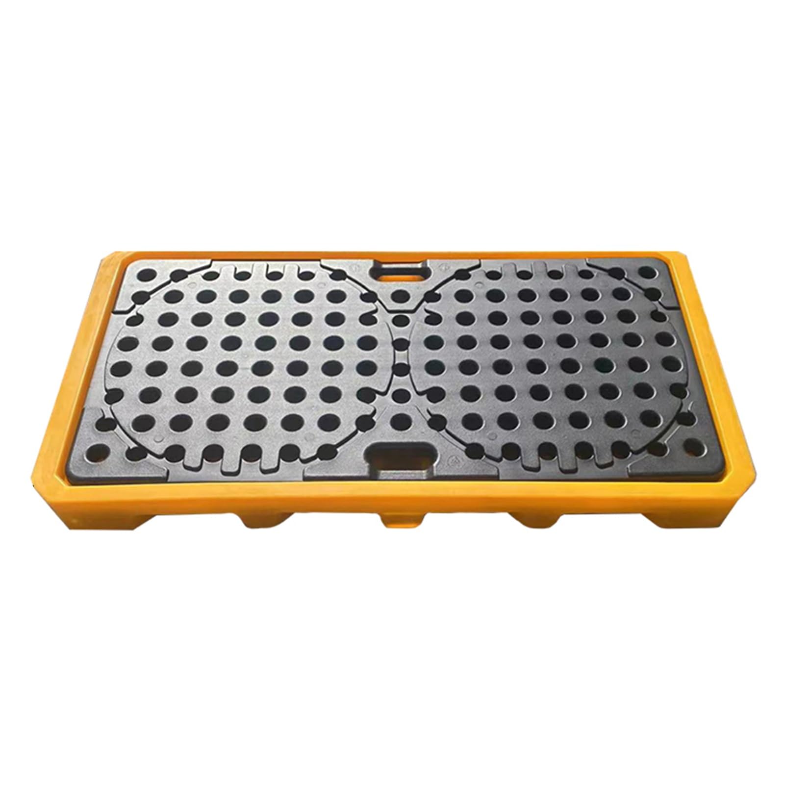 SGKOMN Oil Spill Containment Tray Yellow & Black Modular Polyethylene Platform Leakproof Spill Platform for Warehouses & Factories Stackable Design for Oil Drums, 51.18x26.77x3.94in/130x68x10CM