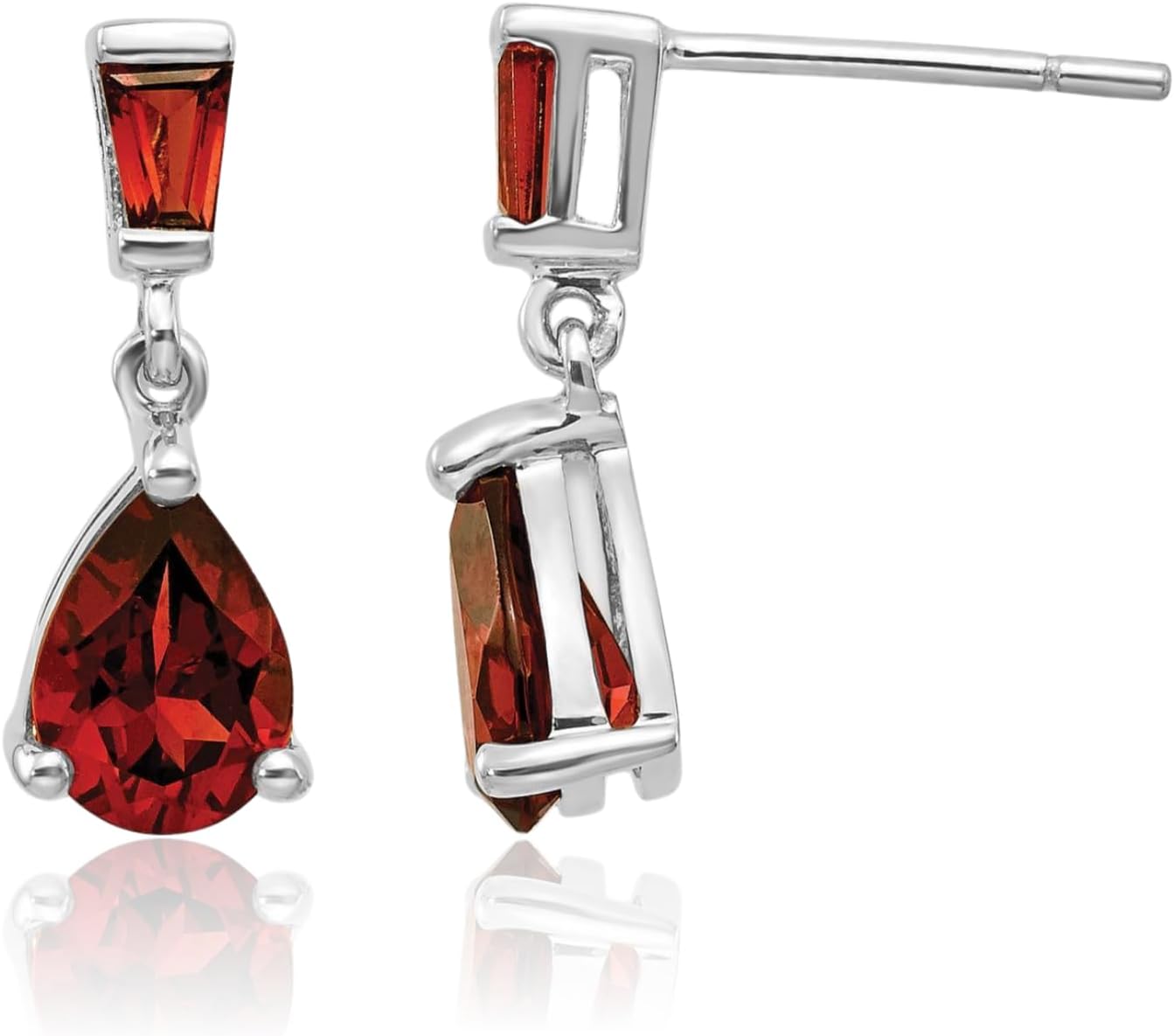 IceCarats 14K Solid White Gold 3.20 carat Red Garnet Small Pear Dangle Earrings 18mm 3/4 inch Baguette Cut, Natural, Prong Set, Butterfly Back For Her