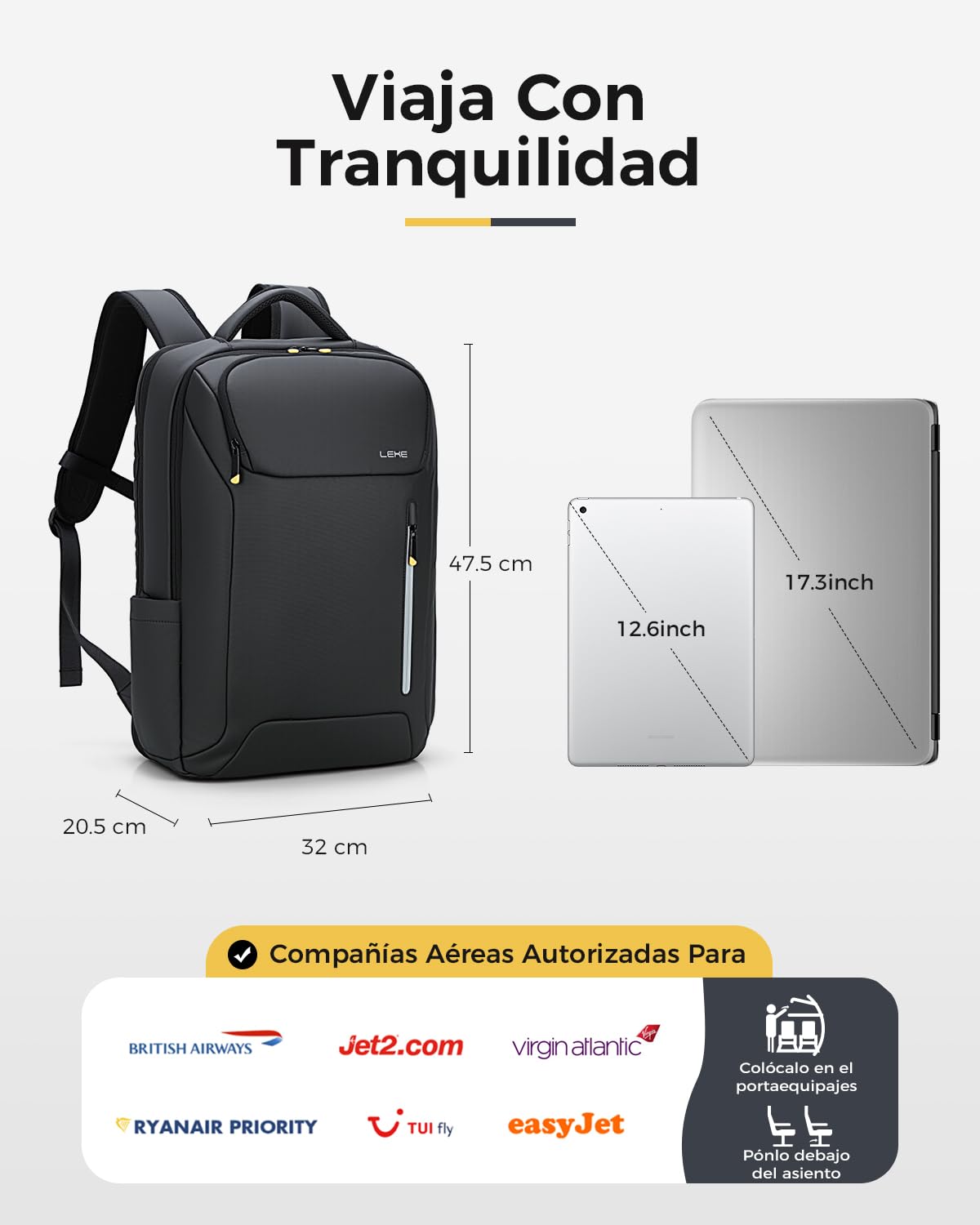 17.3“ Mochila Ordenador Portatil,30 L Mochila Ejecutivo Hombre