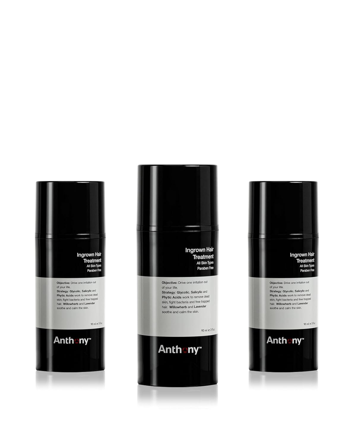 Anthony Ingrown Hair Treatment for Men, Gel Solution to Calm Razor Burn, Scar and Redness Eliminator, Bump Removal, 3 Fl Oz, Pack of 3