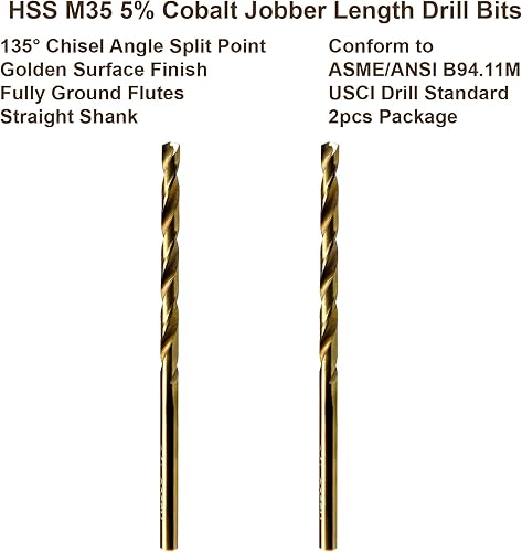 Miniatura 2 de MAXTOOL No.16 2 brocas idénticas de longitud Jobber de 0.177 pulgadas HSS M35 Brocas torcidas de cobalto calibre calibre de alambre Numerado
