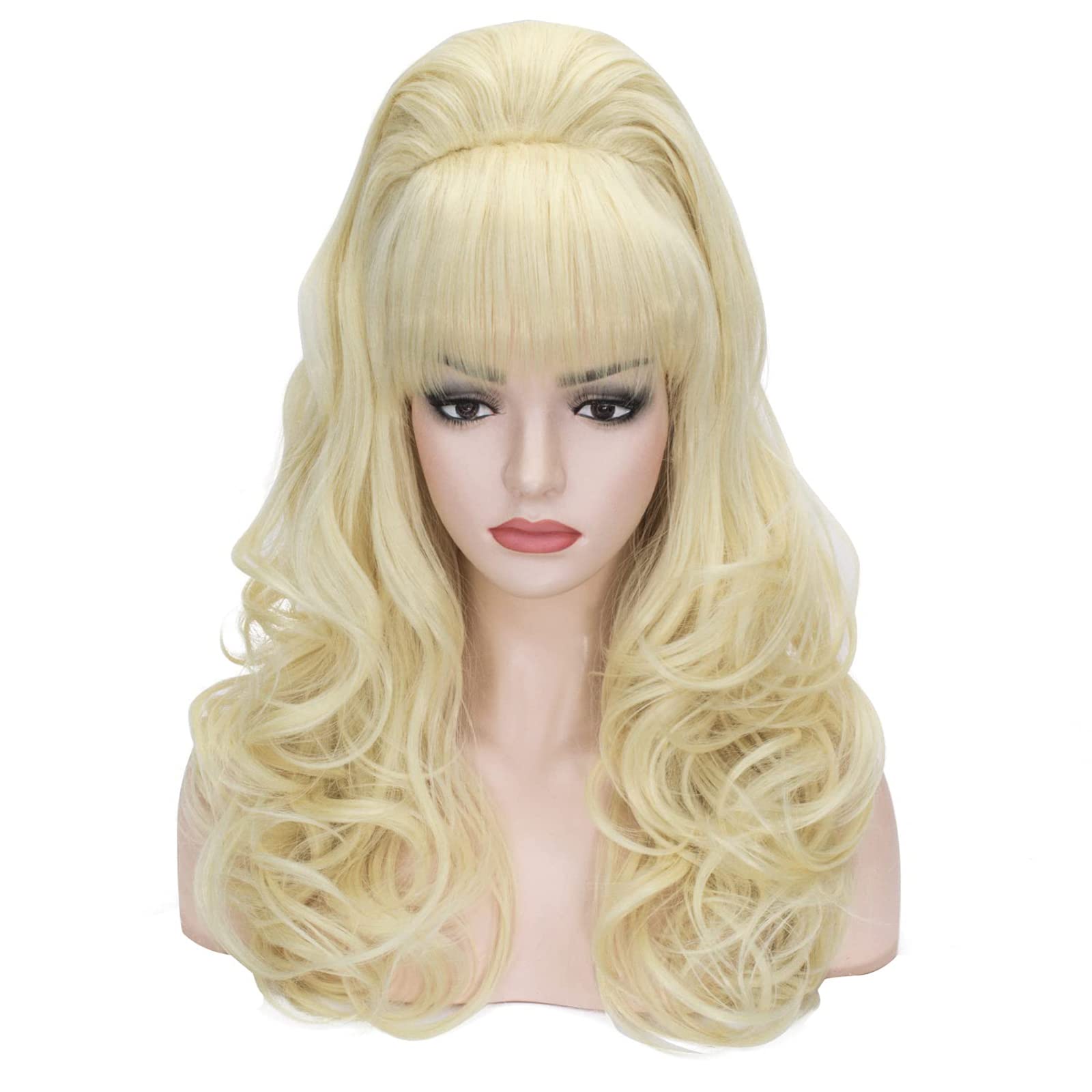 Long Wave Blonde Bouffant Beehive Wigs Big Curly Wavy Retro Wigs for Women 70s 80s Costume 23 Inch