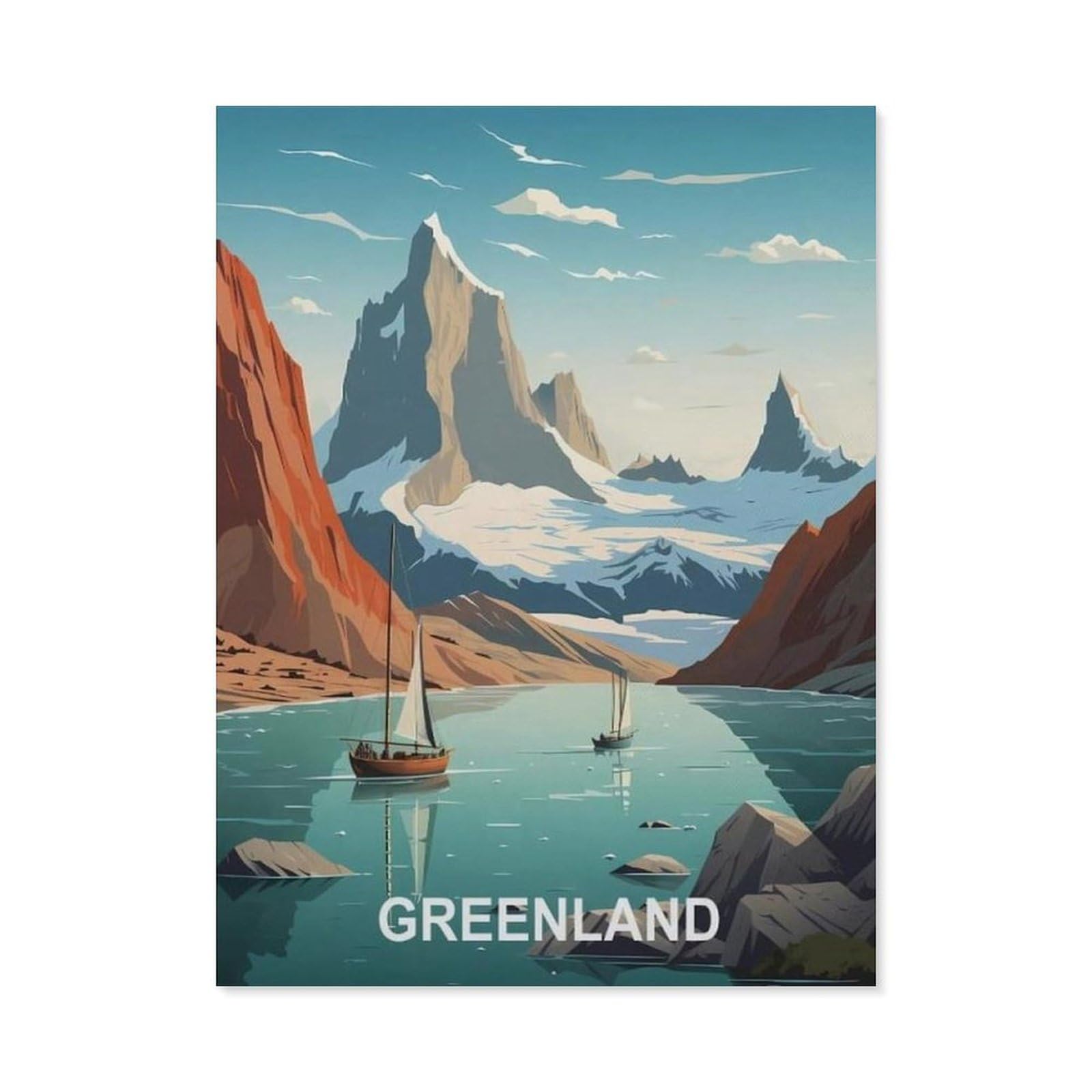 BEAYODKP Greenland Vintage Travel Poster，Diamond Art Kits for Adults and Kids, Full Drill Round Rhinestone Paint with Diamonds（50 x 60 cm/19.68 x 23.62 inches）-BW81