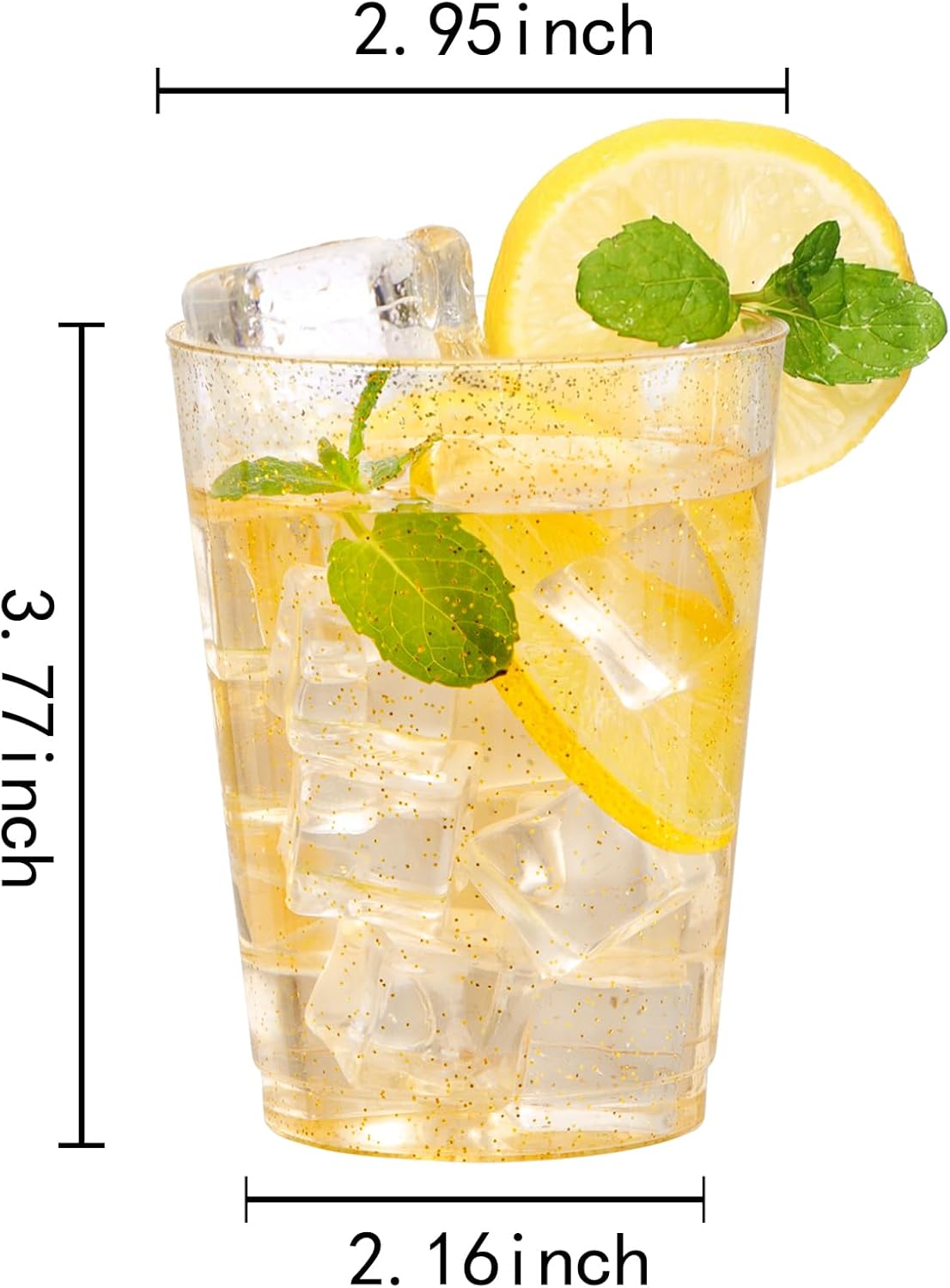 I00000 60 Pack 10oz Gold Plastic Cups, Premium Disposable Gold Glitter Plastic Cups for Martini and Cocktail,Hard Clear Disposable Cup with Gold Glitter Perfect for Fancy Wedding and Elegant Party Cup - Image 7