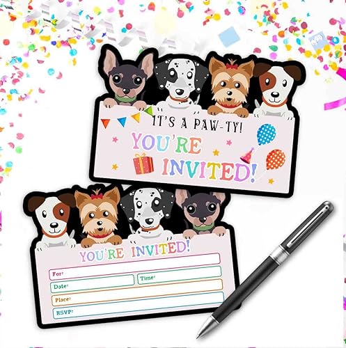Miniatura 5 de 30 invitaciones de fiesta de cumpleaños de Puppy Paw-ty con sobres, celebración de fiesta para niños y niñas, suministros de fiesta y decoración (02)