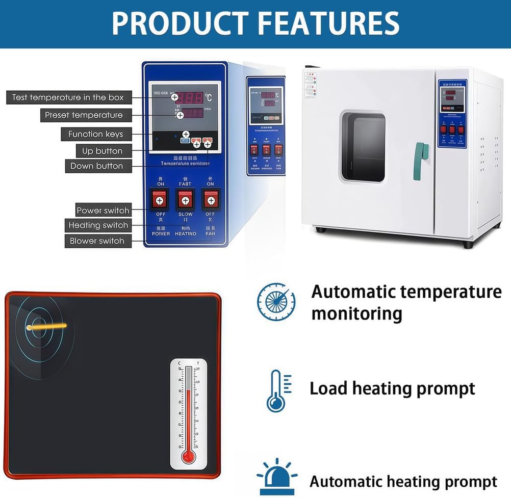 Vacuum Drying Oven with Digital Controller and Vacuum Gauge for Lab Heating 50-280C