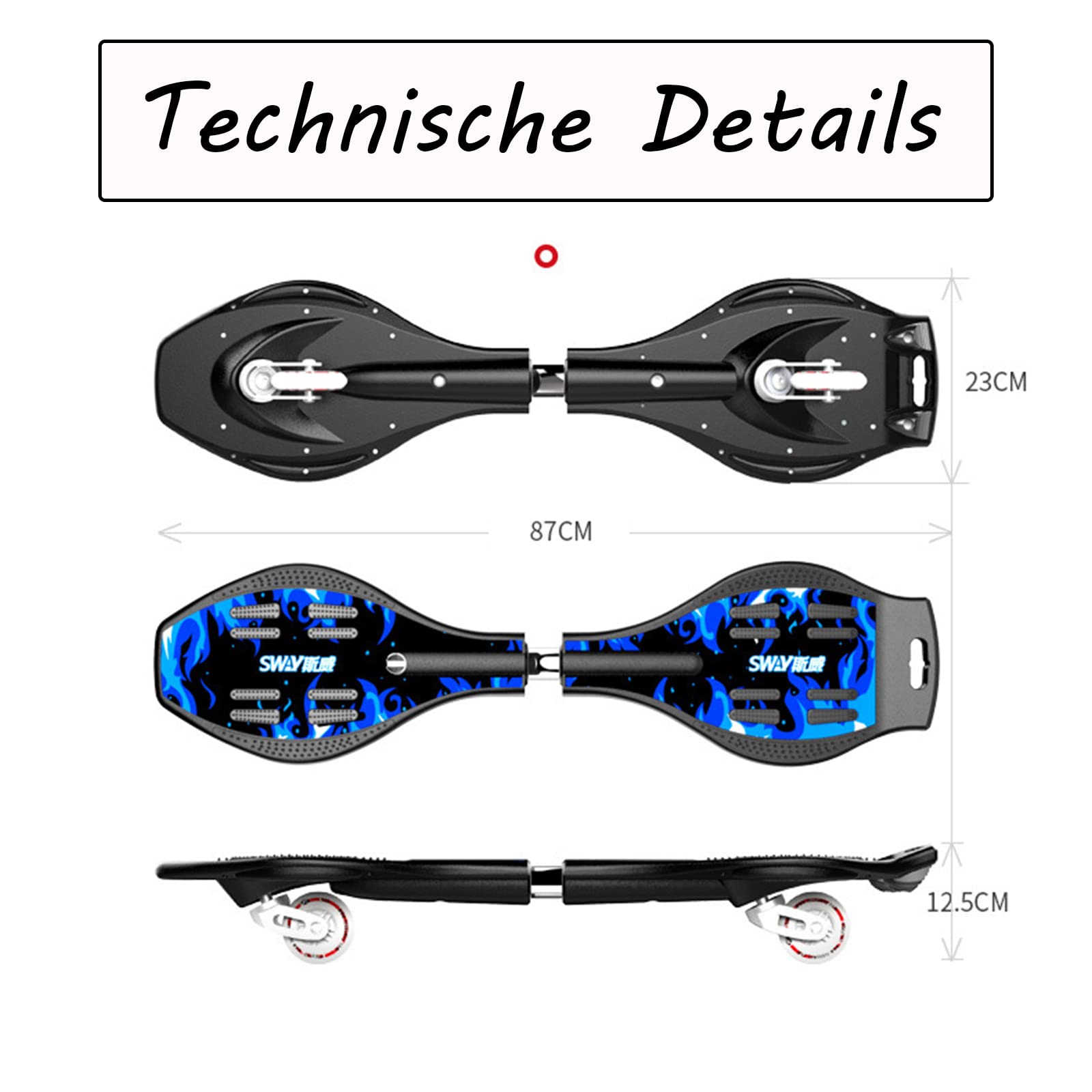 Waveboard Kinder ab 10 Jahre, Streetsurfing Snakeboard Waveboards mit Leuchtrollen, Skateboard für Kinder und Jugendliche, Bis 129 kg, 87x23x12,5 cm