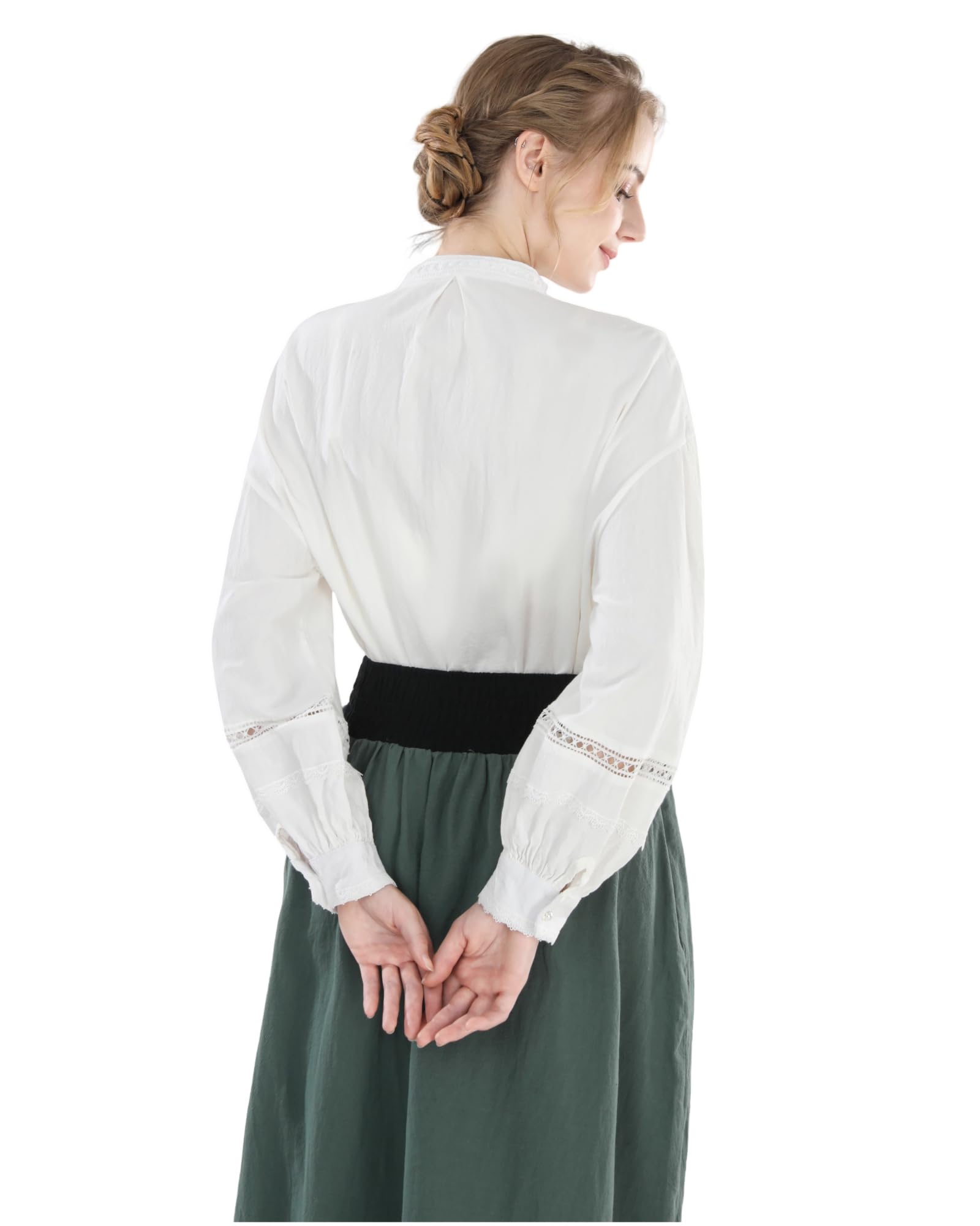 Fiamll Chemisier victorien pour femme - Chemisier médiéval à manches longues vintage - Chemisier blanc en coton