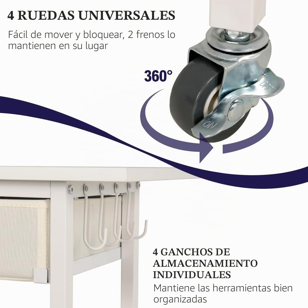 Organizadores y Almacenamiento Compatibles con Máquinas Cricut, Carrito de Almacenamiento para Manualidades con Cajón, Mesa para Manualidades con Soportes para Rollos de Vinilo, Estación de