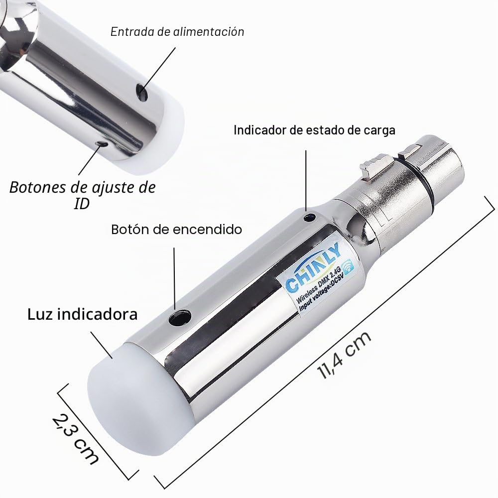 CHINLY DMX512 2,4G ISM 1 Transmisor y 5 Receptores Inalámbricos Batería Integrada Recargable para Luces Led de Fiesta de DJ Stage Bar