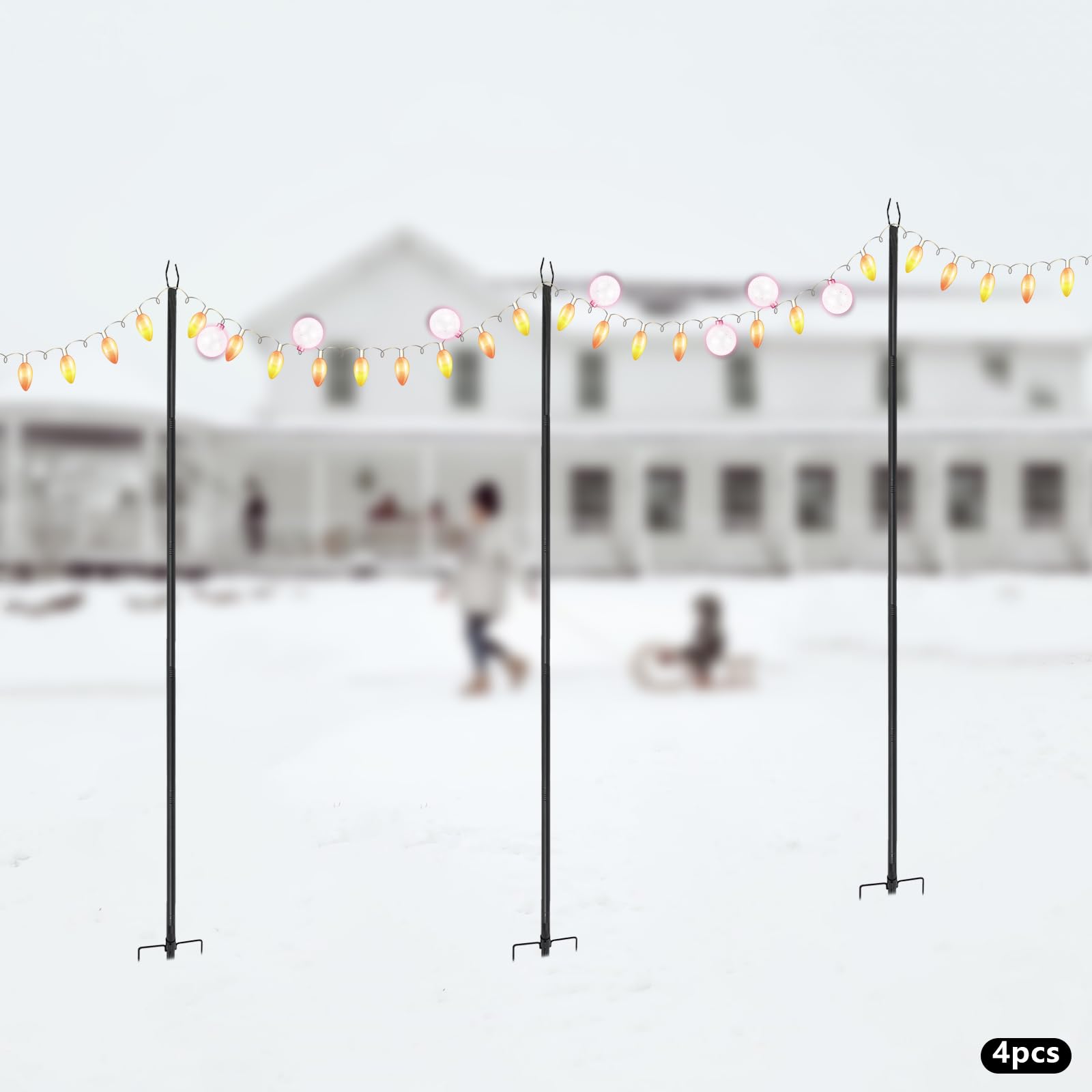 Lichterkettenstangen, 4 Stück String Light Pole für den Außenbereich, 3m Metallstangen mit Haken für Terrassen-Lichtstangen, Gartenparty, Hinterhof, Partys