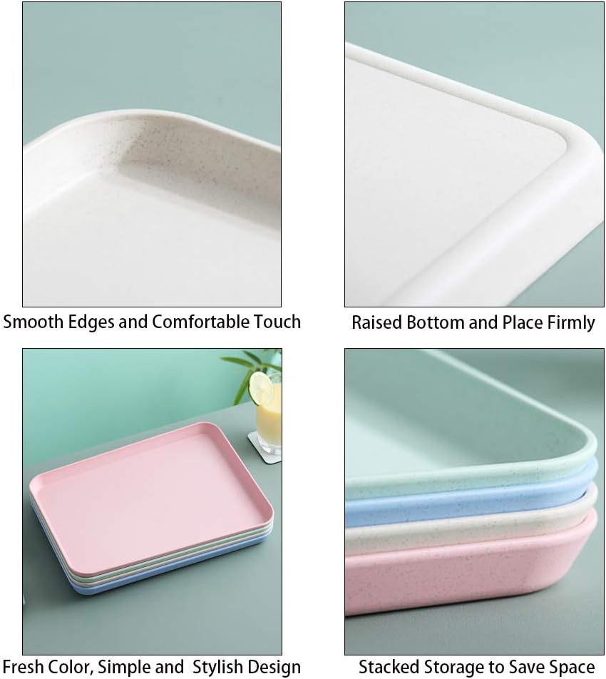 Dinner and Serving Tray, Decorative Unbreakable Wheat Straw Tea Platter for Couch, Party, Dining, Picnic, Snack, Appetizer (Pink)