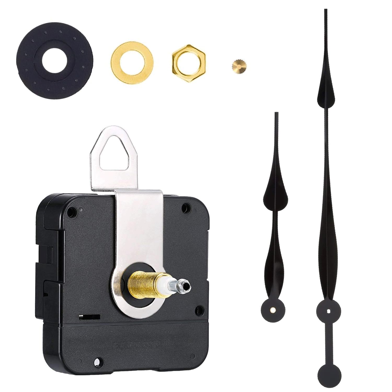Paicreate Unisex Black High Torque Long Shaft Clock Movement Mechanism With 12 Inch Long Spade Hands For Crafters, Home Repair & Clock Makers(Black)