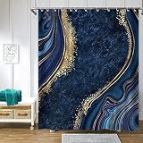 Verngo Abstract Navy Blue Marble Shower Curtain Modern Luxury Art Agate Stone Watercolor Gold Line B