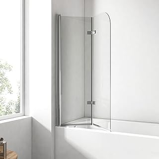 EMKE Duschwand für Badewanne 120x140 cm, Badewannenaufsatz 2-teilig Faltbar Badewanne-Duschwand, Duschtrennwand für Badewanne-Badewannenfaltwand 6 mm Sicherheitsglas Duschabtrennung Badewannen
