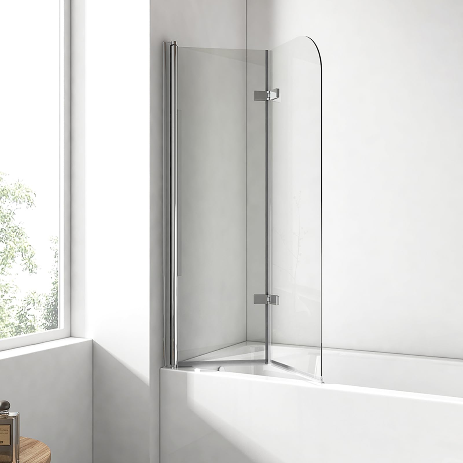 EMKE Duschwand für Badewanne 110x140 cm, Badewannenaufsatz 2-teilig Faltbar Badewanne-Duschwand, Duschtrennwand für Badewanne-Badewannenfaltwand 6 mm Sicherheitsglas Duschabtrennung Badewannen