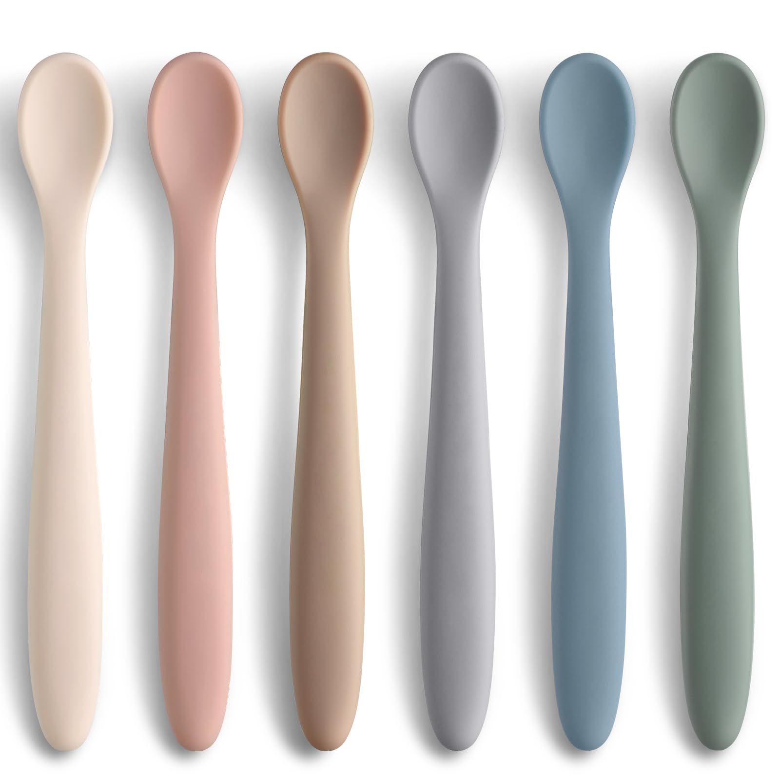 6 Piece Silicone Baby Feeding Spoons, First Stage Infant Soft-Tip Easy on Gums, Utensils Supplies, Training Spoon Self-feeding, Dishwasher &amp; Boil-proof - Morandi