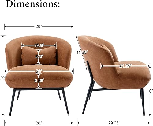 LukeAlon Sofá individual de piel sintética, moderna silla tapizada con patas de metal y almohada, bonita silla de sala de estar, silla de asiento
