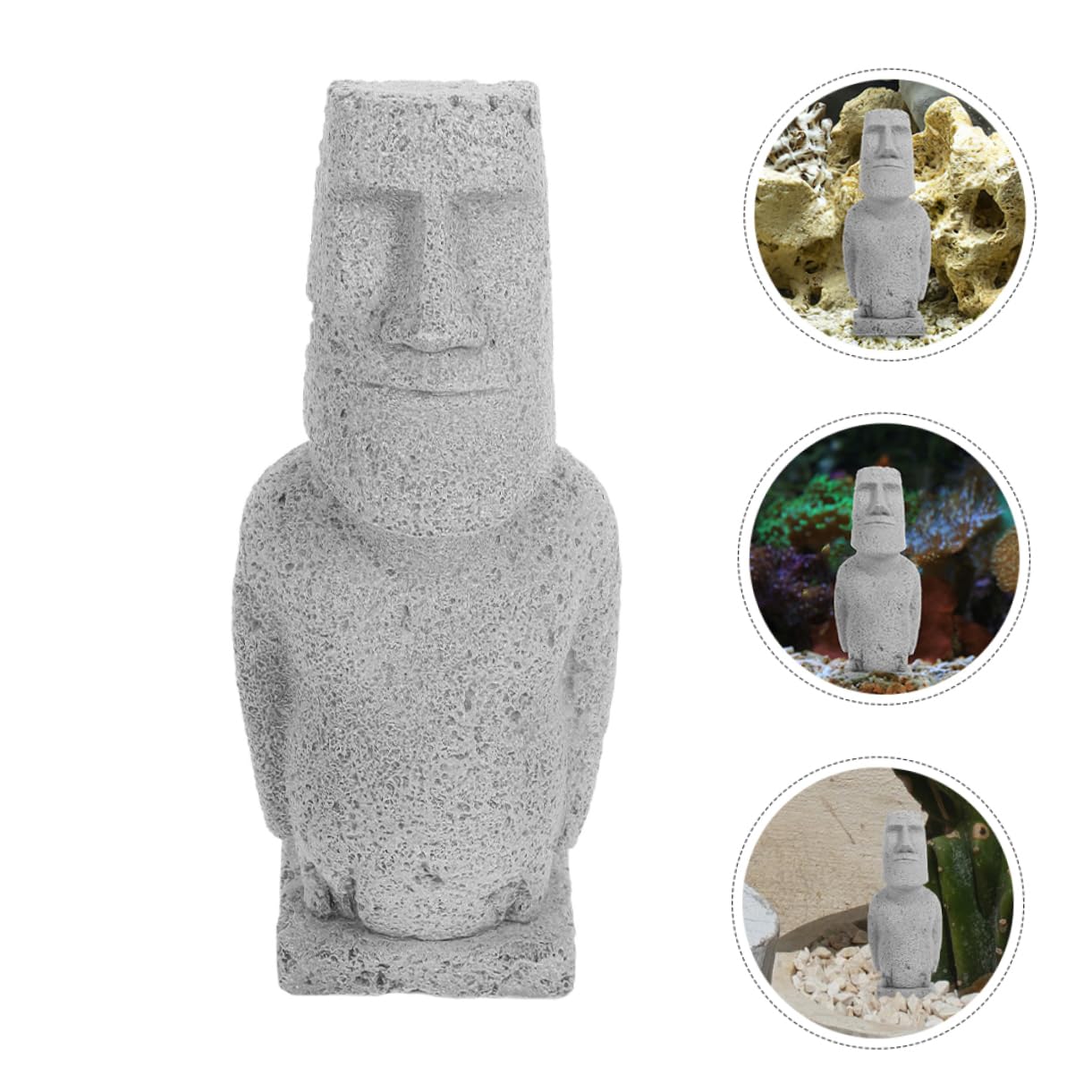 ULTECHNOVO 4 Pièces Statue Moai simulée Faux en Forme de Accessoires d'aquarium Pierre Mignon Paysage d'aquarium décor Statue Moai sous-Marine Moaï grès Grey