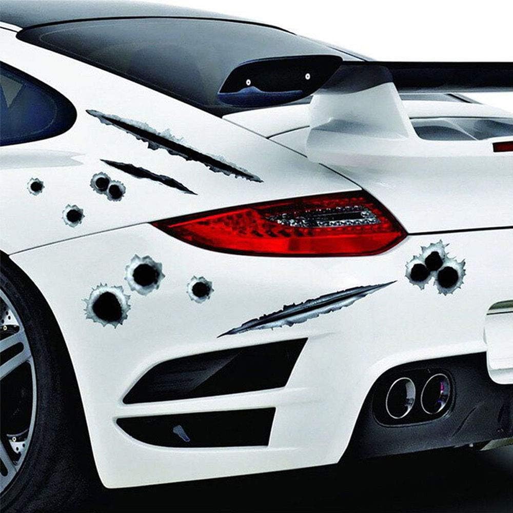 MOTZU 4 Pieces 3D Stickers, Automotive Tattoo Hood Front Cover Decorations Accessories, Simulation Fake Bullet Hole Gun Shots Decal Sticker for Car Auto Motorbike Boat Caravan Motorcycle Helmet