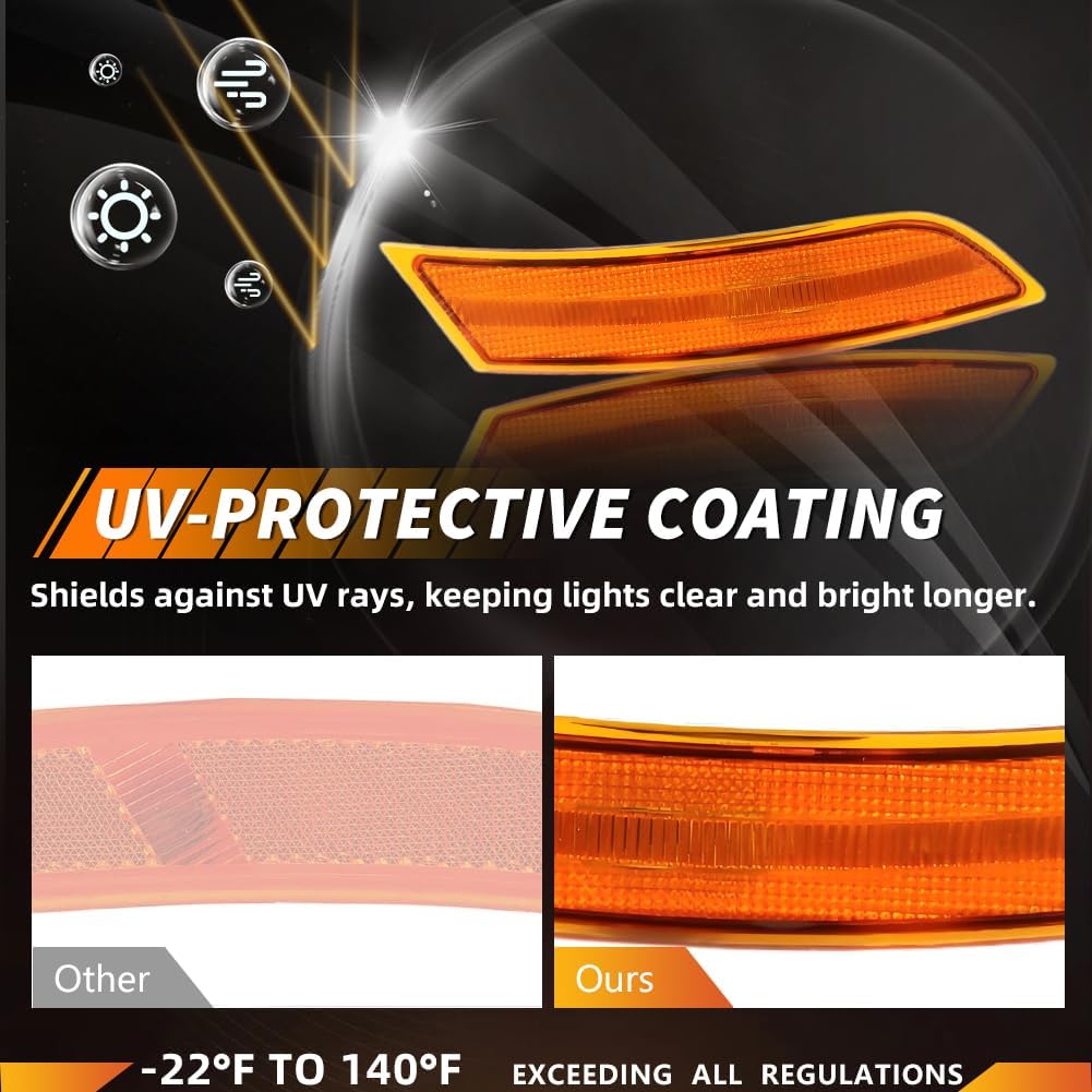 Front Side Marker Lights Housing Compatible with Cadillac XTS 2013-2017, [DOT][IP67 Waterproof] Turn Signal Marker Light Cover [No Bulbs], Replace OEM #20874071, 2 PCS, Amber Lens