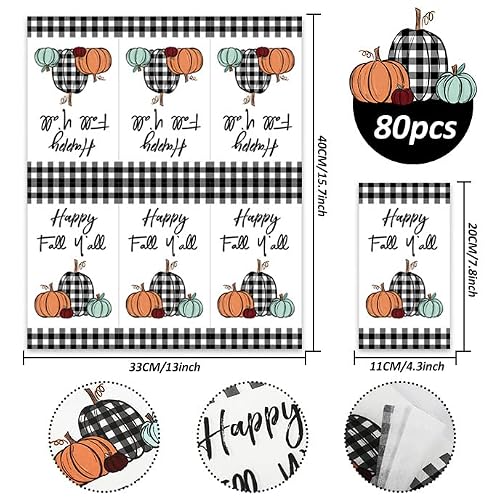 Whaline 80Pcs Fall Guest Napkins Buffalo Plaid Pumpkin Disposable Paper Napkins 3 Ply Happy Fall Y'all Dinner Black White Hand Towels For Autumn Harvest Thanksgiving Wedding Birthday Party Supplies #TOP1