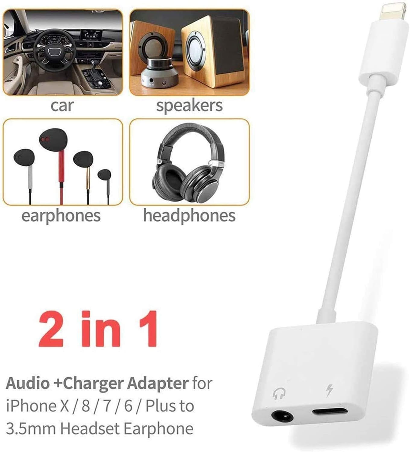 [Apple MFi Certified] iPhone Double Lightning Splitter,2 in 1 Dual Lightning Headphone Audio & Charge Adapter Compatible for iPhone 12/11 Pro/XR/X 8 7