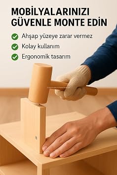 Ahşap Tokmak, El Yapımı Doğal Ağaç, Marangozluk Tokmağı, Gemicilik El Aleti, Mutfak, Kuruyemiş ve Zanaat İçin, Ergonomik Saplı, Tahta, Dayanıklı Yapı
