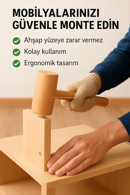 Ahşap Tokmak, El Yapımı Doğal Ağaç, Marangozluk Tokmağı, Gemicilik El Aleti, Mutfak, Kuruyemiş ve Zanaat İçin, Ergonomik Saplı, Tahta, Dayanıklı Yapı